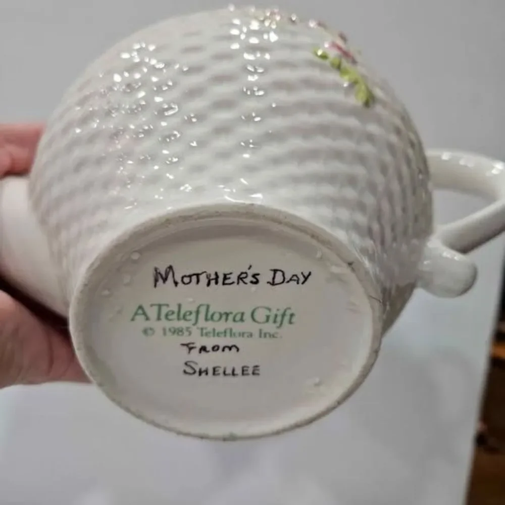 Ceramic Teapot with Floral Design and Basket Weave Texture From Teleflora